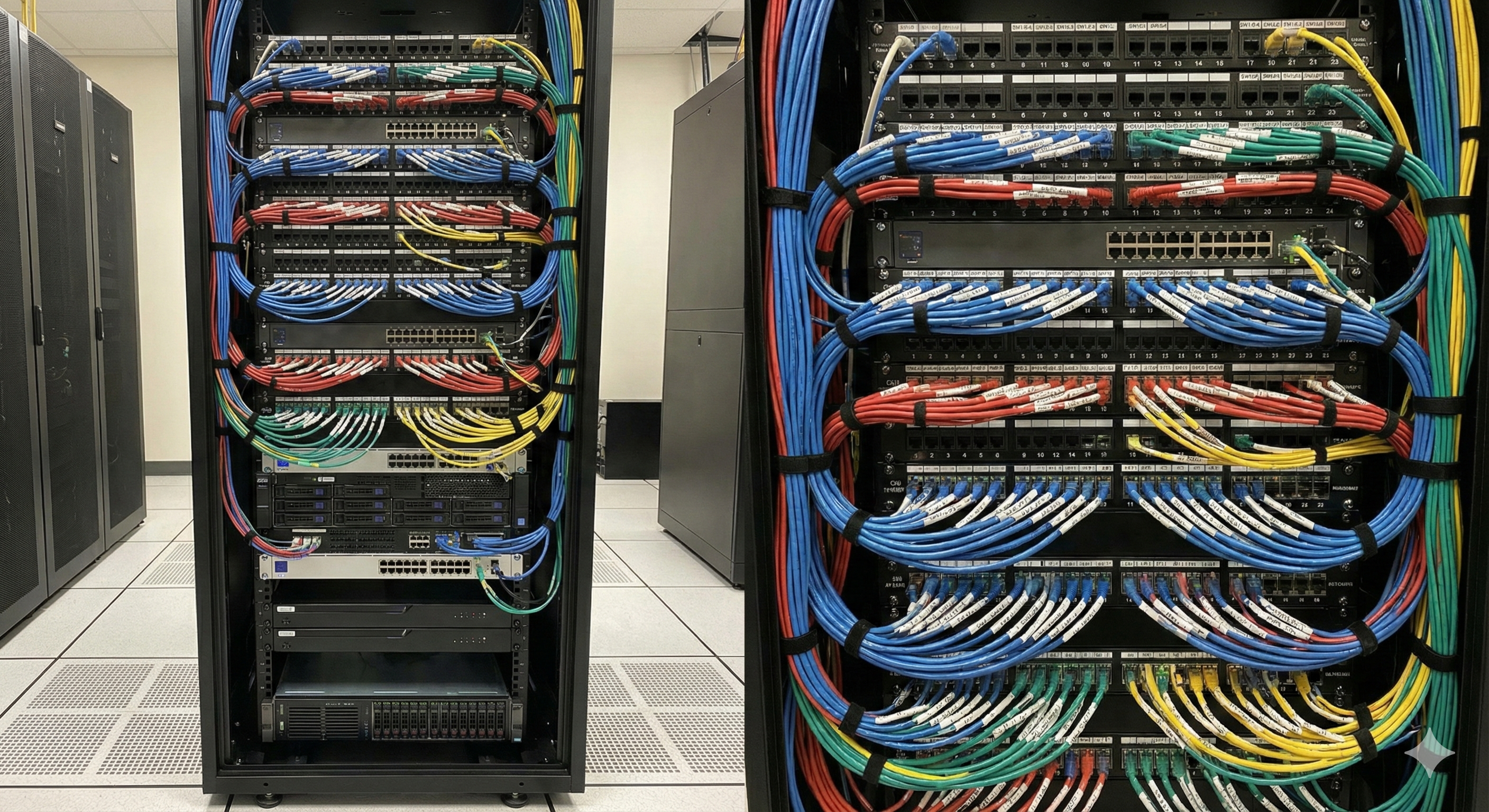 Equipment rack with labeled wiring